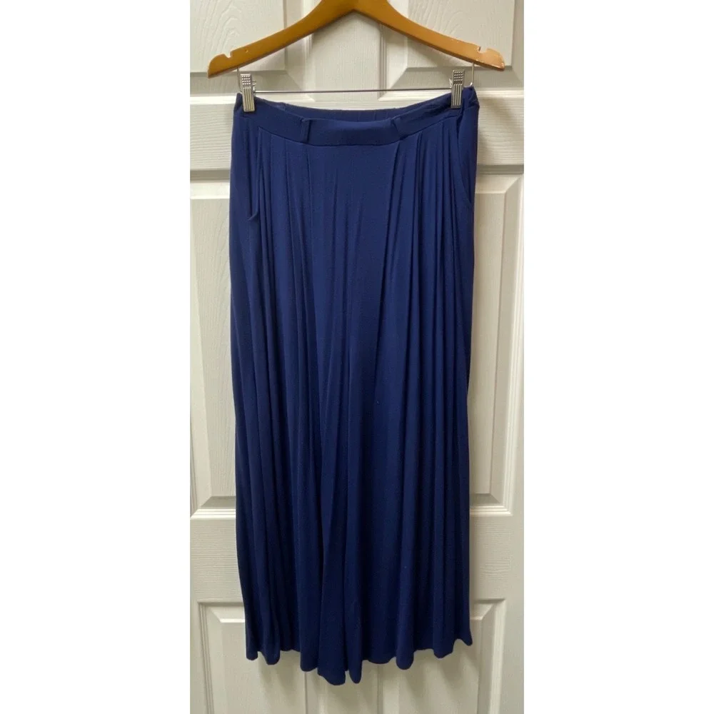 Women's Ultra Wide Leg Pants Small Navy High Rise Pleated Pull On Palazzo‎